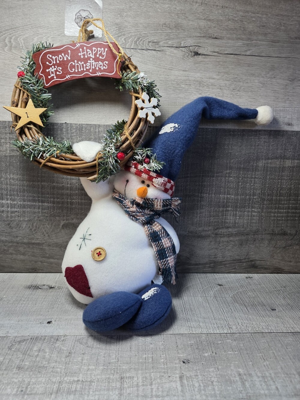 Christmas Snowman Wicker Wreath Door Hanging Seasonal 18" Home Wall Decor G29
